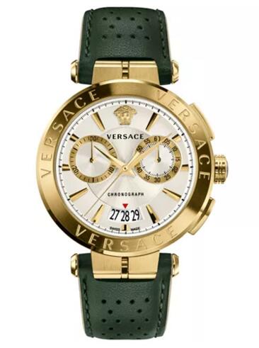 Review Versace VBR020017 Swiss Aion Chronoghrap Green Leather Strap 45mm Replica watch